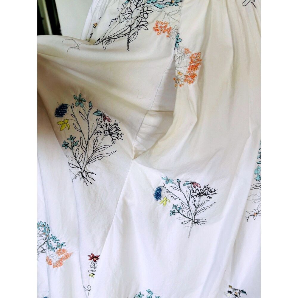 J.Crew Madison White Cotton-Poplin Floral Embroidered Dress Sz 10 Flare Skirt - Picture 5 of 12